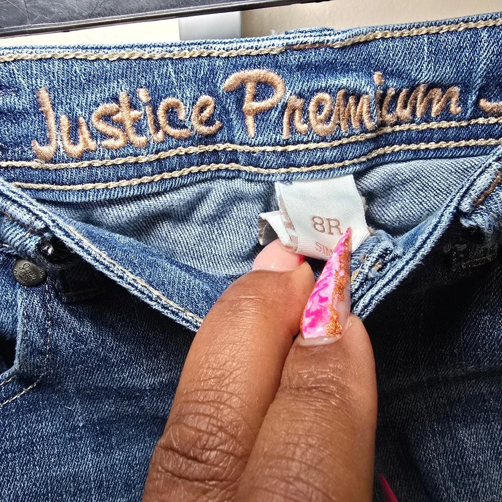 Justice Premium Girls Blue‎ Denim Straight Leg Jeans Medium Wash Size 8R